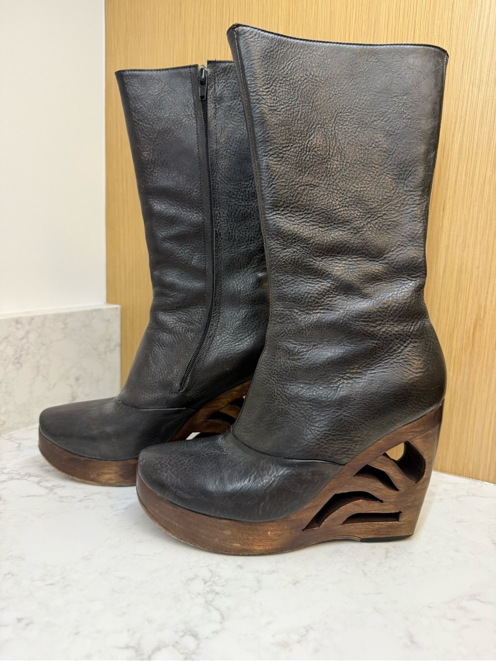 Calleen Cordero wood and leather mid-calf boots